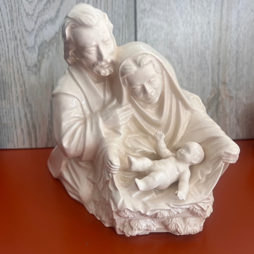 Vintage Byron Molds Ceramic Nativity Scene Holy Family Figurine Cream White 6in